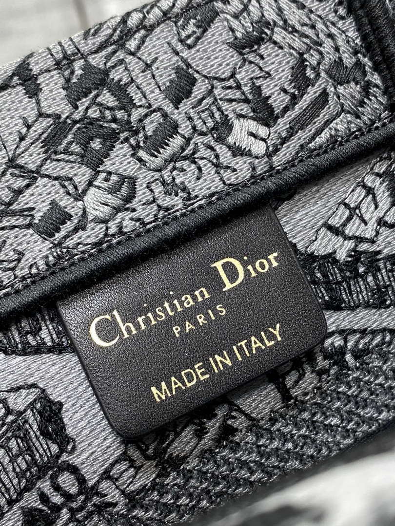 Dior M1265 Small Book Tote Gray and Black Plan de Paris Embroidery M9618