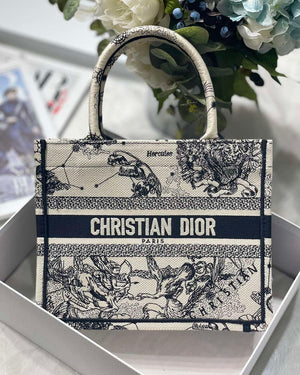 Dior M1265 Small Book Tote Latte and Black Toile de Jouy Zodiac Embroidery M9615 - Default Title - View 1