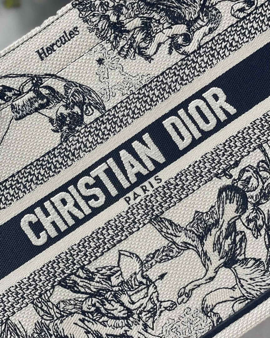 Dior M1265 Small Book Tote Latte and Black Toile de Jouy Zodiac Embroidery M9615