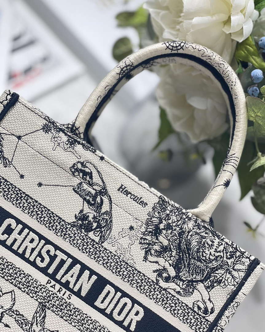 Dior M1265 Small Book Tote Latte and Black Toile de Jouy Zodiac Embroidery M9615 - Default Title - View 4
