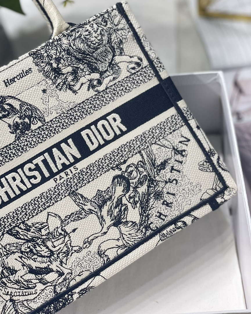 Dior M1265 Small Book Tote Latte and Black Toile de Jouy Zodiac Embroidery M9615
