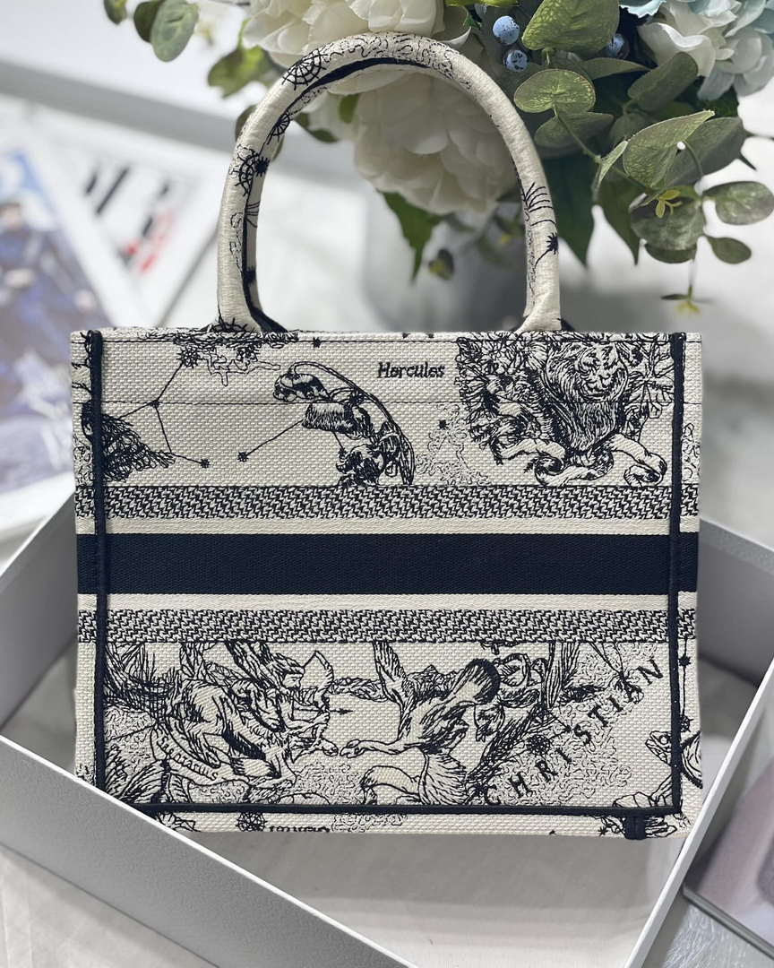 Dior M1265 Small Book Tote Latte and Black Toile de Jouy Zodiac Embroidery M9615 - Default Title - View 6