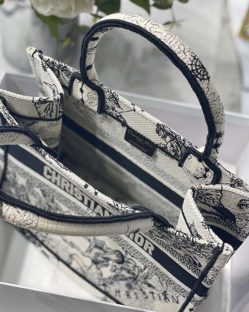 Dior M1265 Small Book Tote Latte and Black Toile de Jouy Zodiac Embroidery M9615 - Default Title - View 9