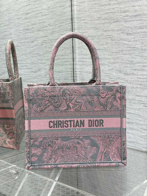 Dior M1265 Small Book Tote Pink and Gray Toile de Jouy Sauvage Embroidery - Default Title - View 1