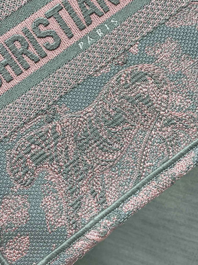 Dior M1265 Small Book Tote Pink and Gray Toile de Jouy Sauvage Embroidery