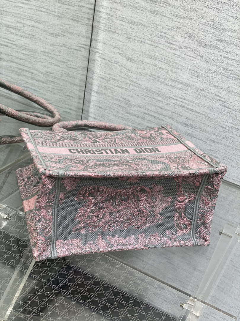 Dior M1265 Small Book Tote Pink and Gray Toile de Jouy Sauvage Embroidery - Default Title - View 7