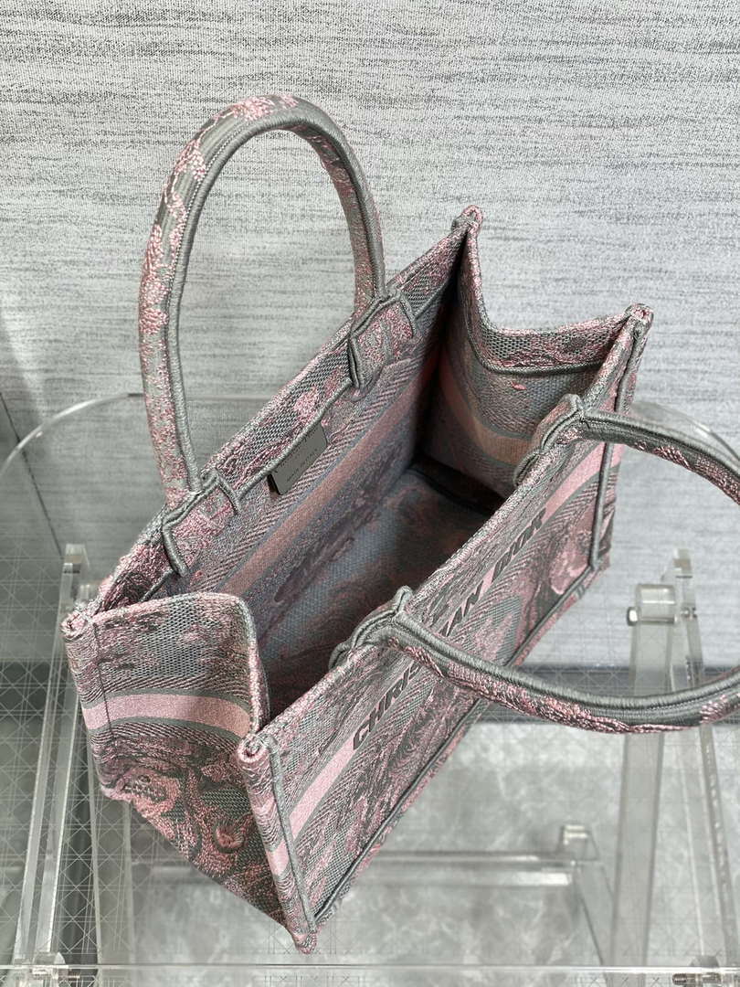Dior M1265 Small Book Tote Pink and Gray Toile de Jouy Sauvage Embroidery - Default Title - View 8