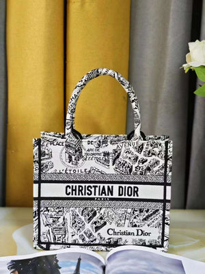 Dior M1265 Small Book Tote White and Black Plan de Paris Embroidery M9616 - Default Title - View 2
