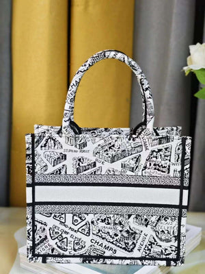Dior M1265 Small Book Tote White and Black Plan de Paris Embroidery M9616 - Default Title - View 3