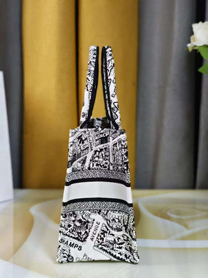 Dior M1265 Small Book Tote White and Black Plan de Paris Embroidery M9616 - Default Title - View 4
