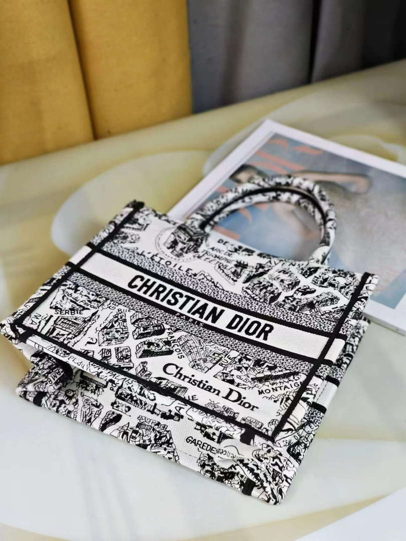 Dior M1265 Small Book Tote White and Black Plan de Paris Embroidery M9616 - Default Title - View 5