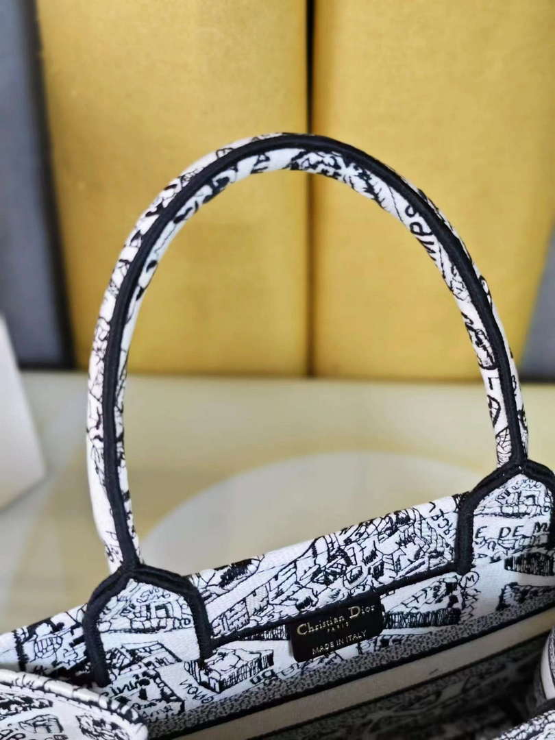 Dior M1265 Small Book Tote White and Black Plan de Paris Embroidery M9616 - Default Title - View 8