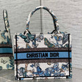 Dior M1265 Small Book Tote White and Pastel Midnight Blue Toile de Jouy Mexico Embroidery - Default Title - View 1