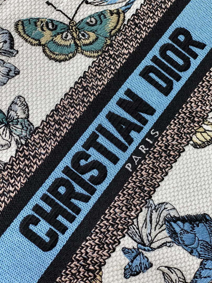 Dior M1265 Small Book Tote White and Pastel Midnight Blue Toile de Jouy Mexico Embroidery - Default Title - View 2