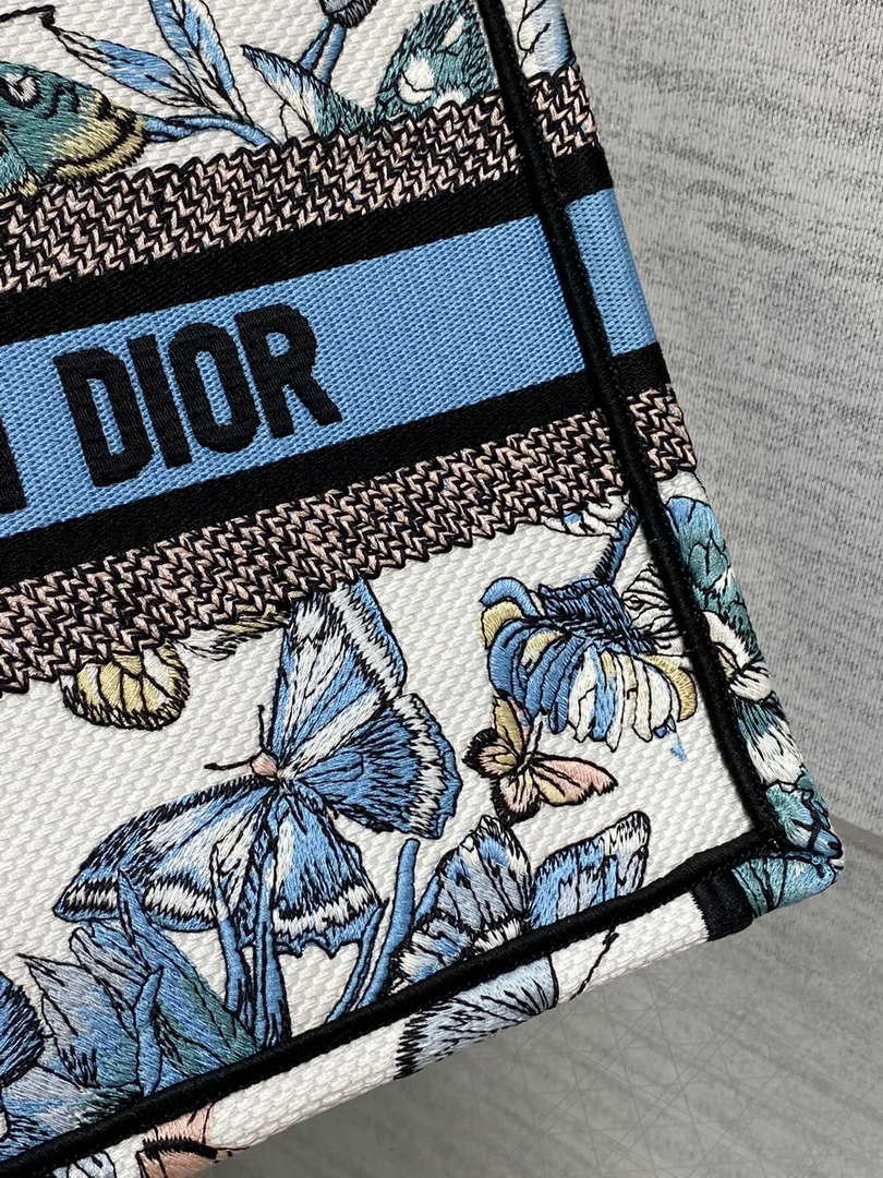 Dior M1265 Small Book Tote White and Pastel Midnight Blue Toile de Jouy Mexico Embroidery - Default Title - View 3
