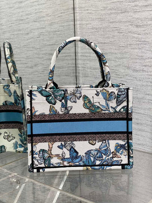 Dior M1265 Small Book Tote White and Pastel Midnight Blue Toile de Jouy Mexico Embroidery - Default Title - View 4