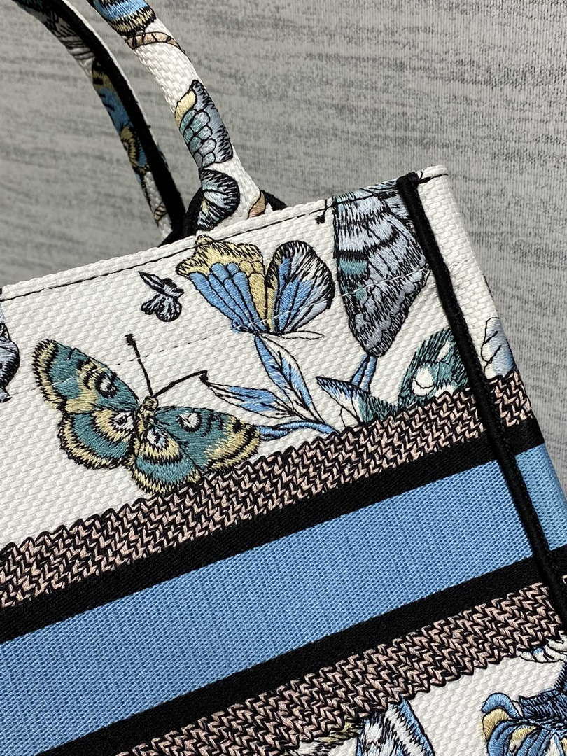 Dior M1265 Small Book Tote White and Pastel Midnight Blue Toile de Jouy Mexico Embroidery