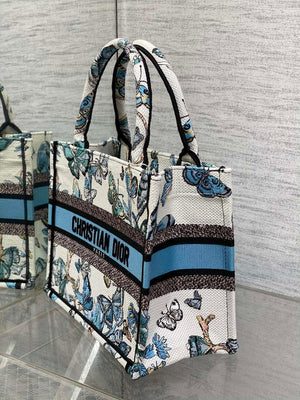 Dior M1265 Small Book Tote White and Pastel Midnight Blue Toile de Jouy Mexico Embroidery - Default Title - View 6