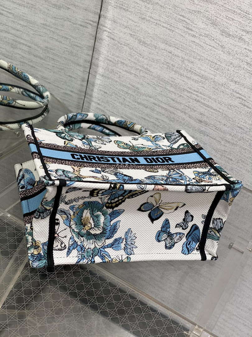 Dior M1265 Small Book Tote White and Pastel Midnight Blue Toile de Jouy Mexico Embroidery - Default Title - View 7