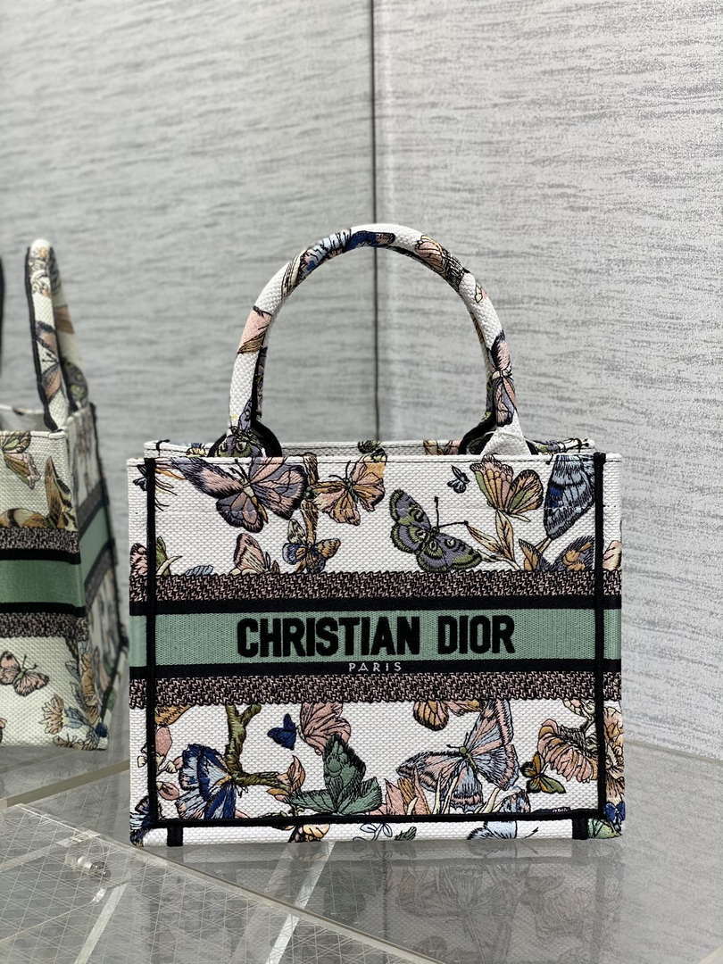 Dior M1265 Small Book Tote White and Pastel Midnight Green Toile de Jouy Mexico Embroidery - Default Title - View 1