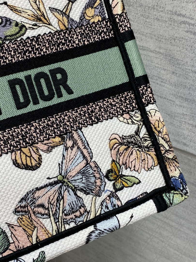 Dior M1265 Small Book Tote White and Pastel Midnight Green Toile de Jouy Mexico Embroidery - Default Title - View 3