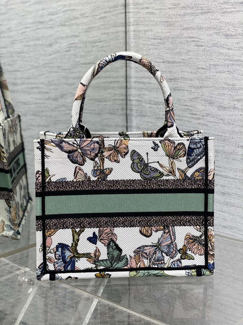 Dior M1265 Small Book Tote White and Pastel Midnight Green Toile de Jouy Mexico Embroidery - Default Title - View 4