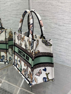 Dior M1265 Small Book Tote White and Pastel Midnight Green Toile de Jouy Mexico Embroidery - Default Title - View 6
