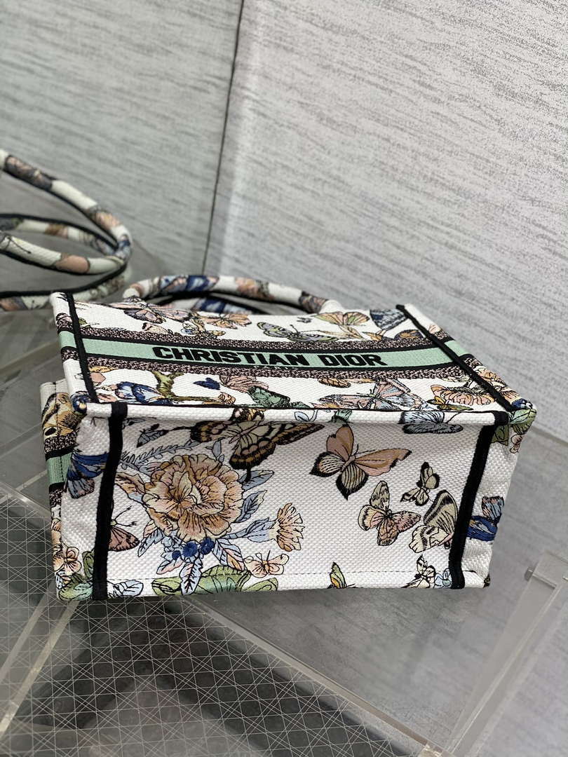 Dior M1265 Small Book Tote White and Pastel Midnight Green Toile de Jouy Mexico Embroidery