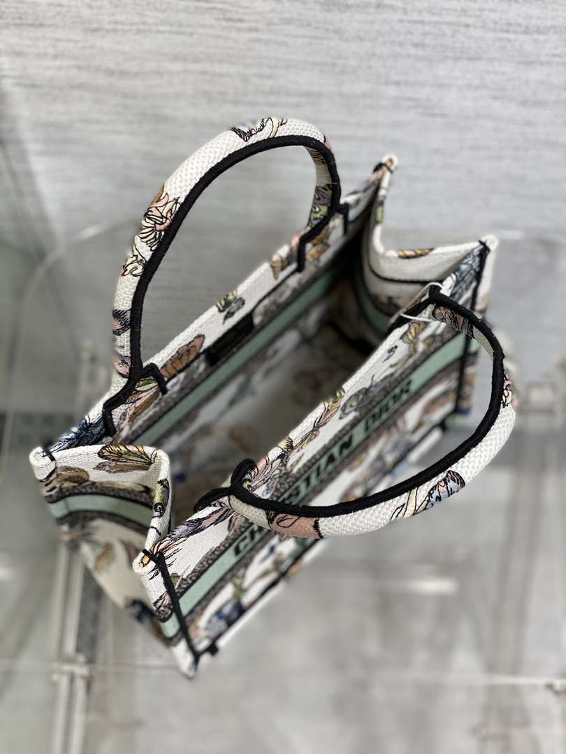 Dior M1265 Small Book Tote White and Pastel Midnight Green Toile de Jouy Mexico Embroidery - Default Title - View 8