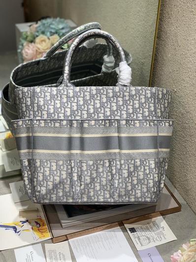 Dior M1279  Catherine Tote Bag Dior Oblique Embroidery Gray - luxibagsmall
