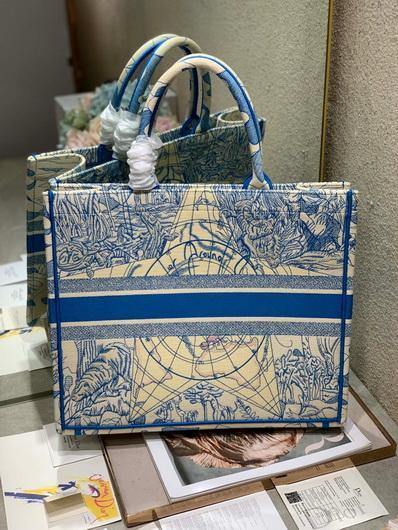 Dior M1286 Book Tote Christian Dior Shoulder Shopping Bag Blue - luxibagsmall