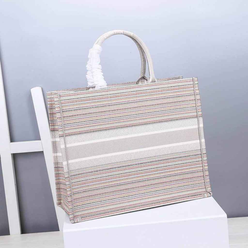 Dior M1286 Dior Book Tote Pink D-Stripes Embroidery - luxibagsmall