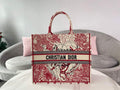 Dior M1286 DIORAMOUR DIOR BOOK TOTE Red and White D-Royaume d'Amour Embroidery