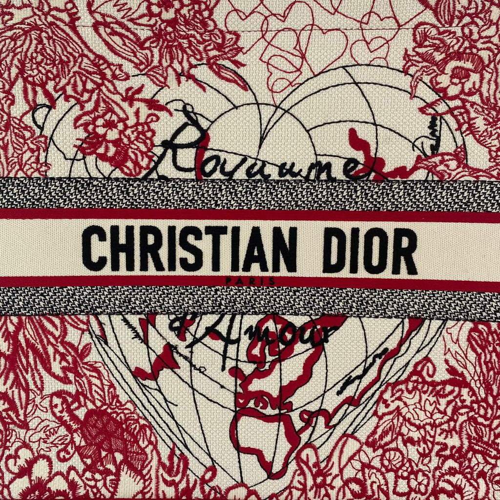 Dior M1286 DIORAMOUR DIOR BOOK TOTE Red and White D-Royaume d'Amour Embroidery