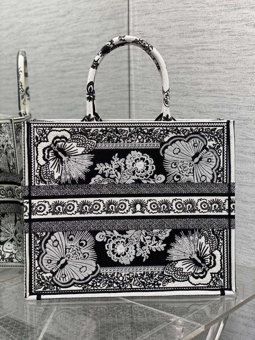 Dior M1286 Large Book Tote Black and White Butterfly Bandana Embroidery