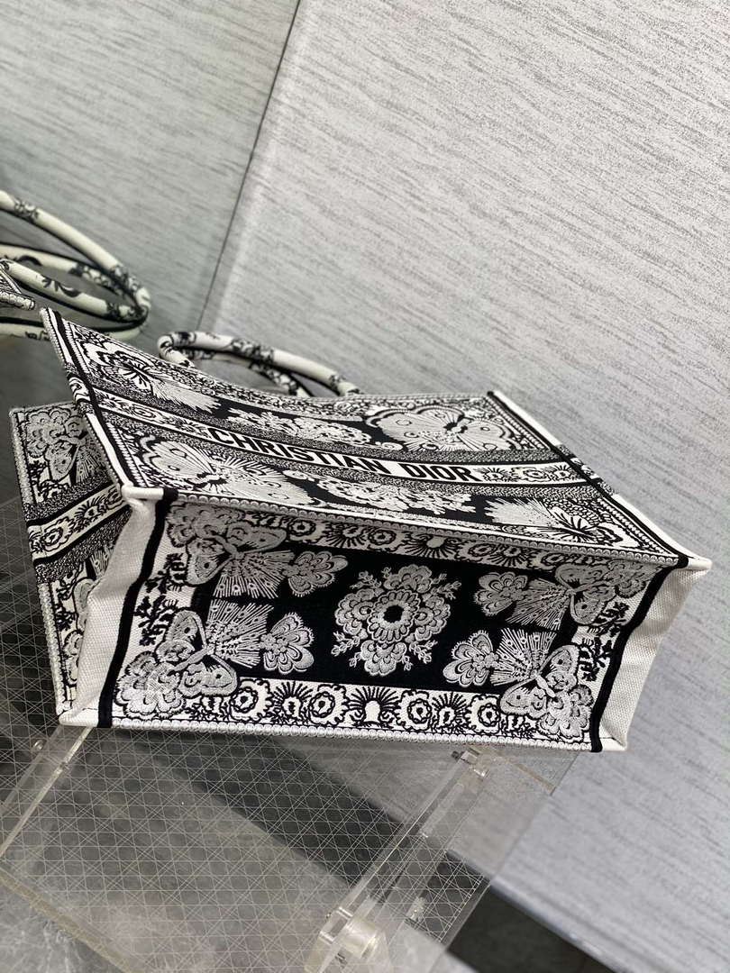 Dior M1286 Large Book Tote Black and White Butterfly Bandana Embroidery