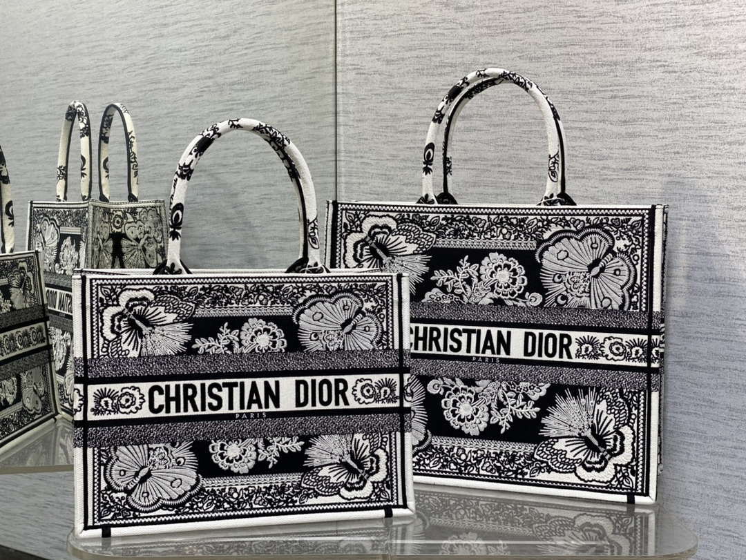 Dior M1286 Large Book Tote Black and White Butterfly Bandana Embroidery
