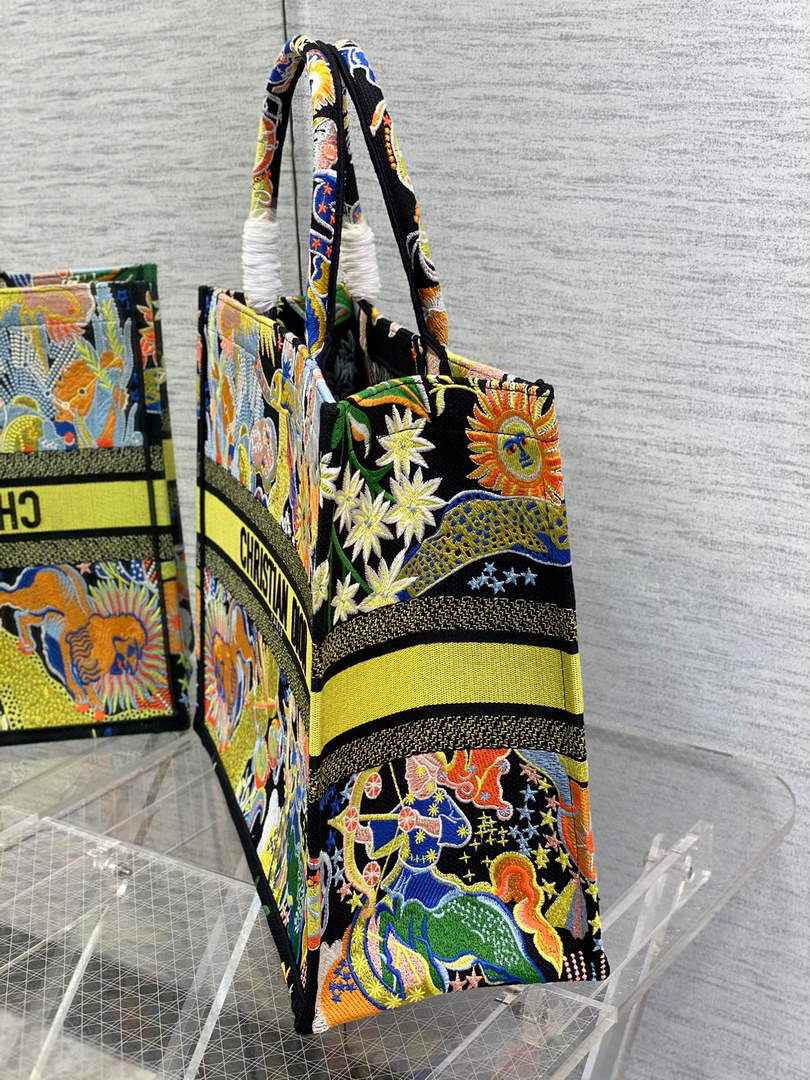 Dior M1286 Large Book Tote Black Multicolor Zodiac Fantastico Embroidery