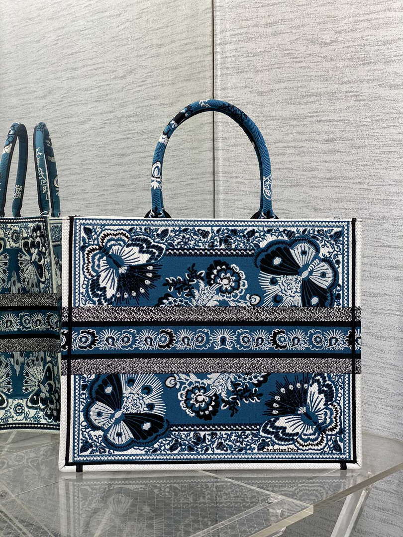 Dior M1286 Large Book Tote Blue and White Butterfly Bandana Embroidery - Default Title - View 4