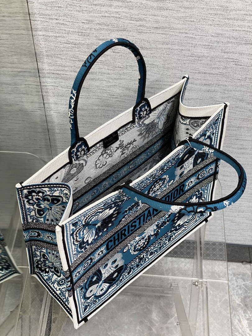 Dior M1286 Large Book Tote Blue and White Butterfly Bandana Embroidery