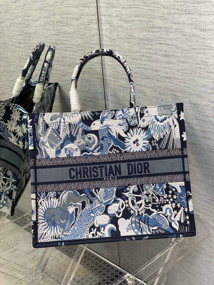 Dior M1286 Large Book Tote Blue Multicolor Zodiac Fantastico Embroidery - Default Title - View 1