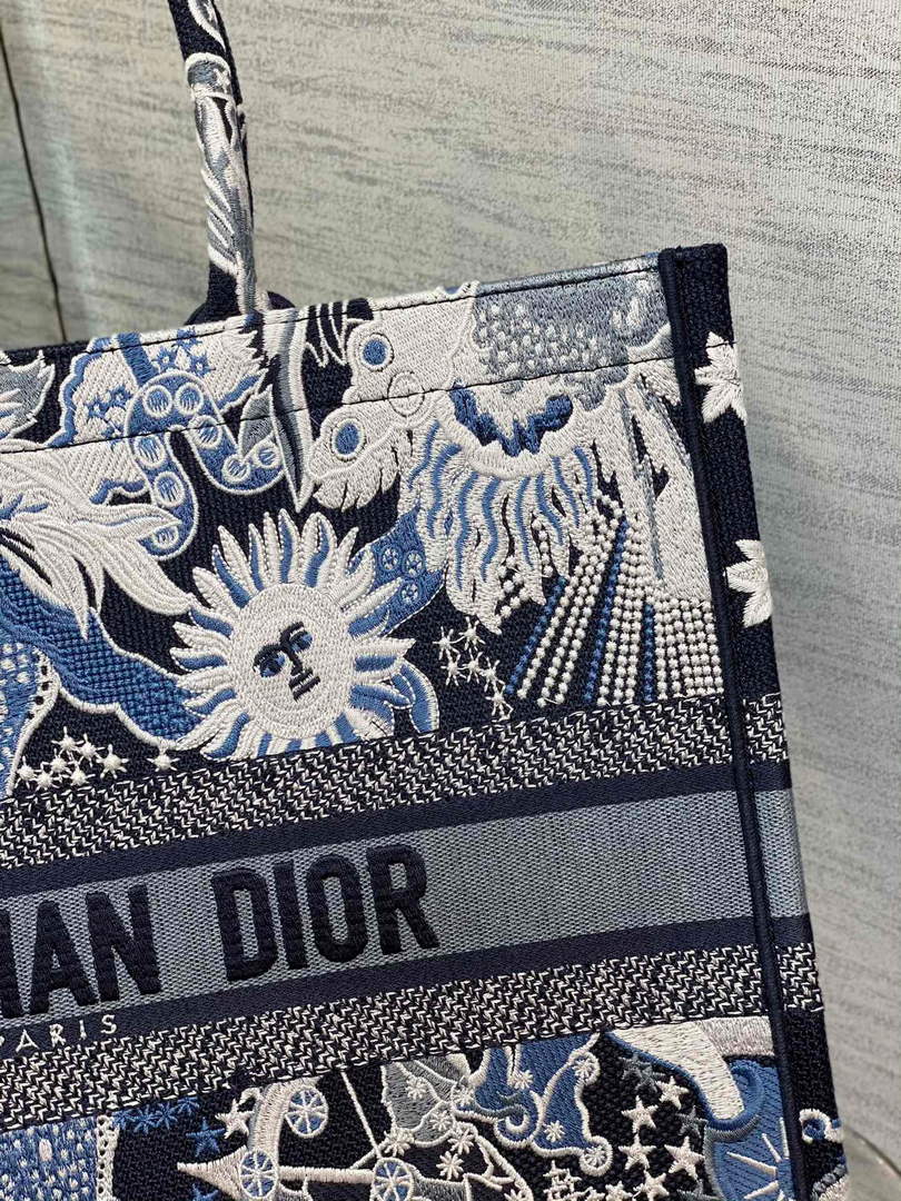 Dior M1286 Large Book Tote Blue Multicolor Zodiac Fantastico Embroidery