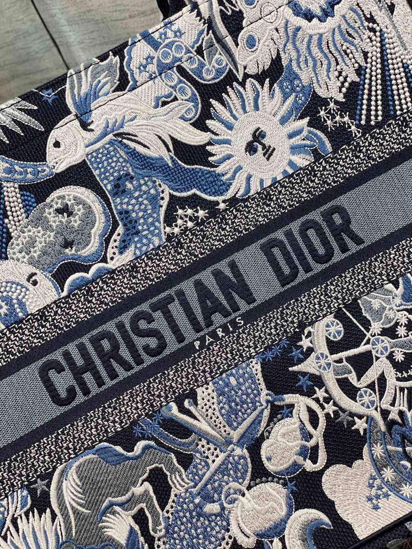 Dior M1286 Large Book Tote Blue Multicolor Zodiac Fantastico Embroidery