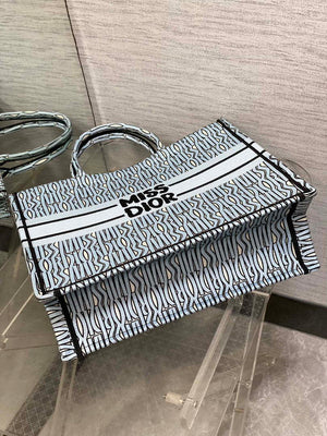 Dior M1286 Large Book Tote Pale Blue and Black Miss Dior Allover M1118 - Default Title - View 7