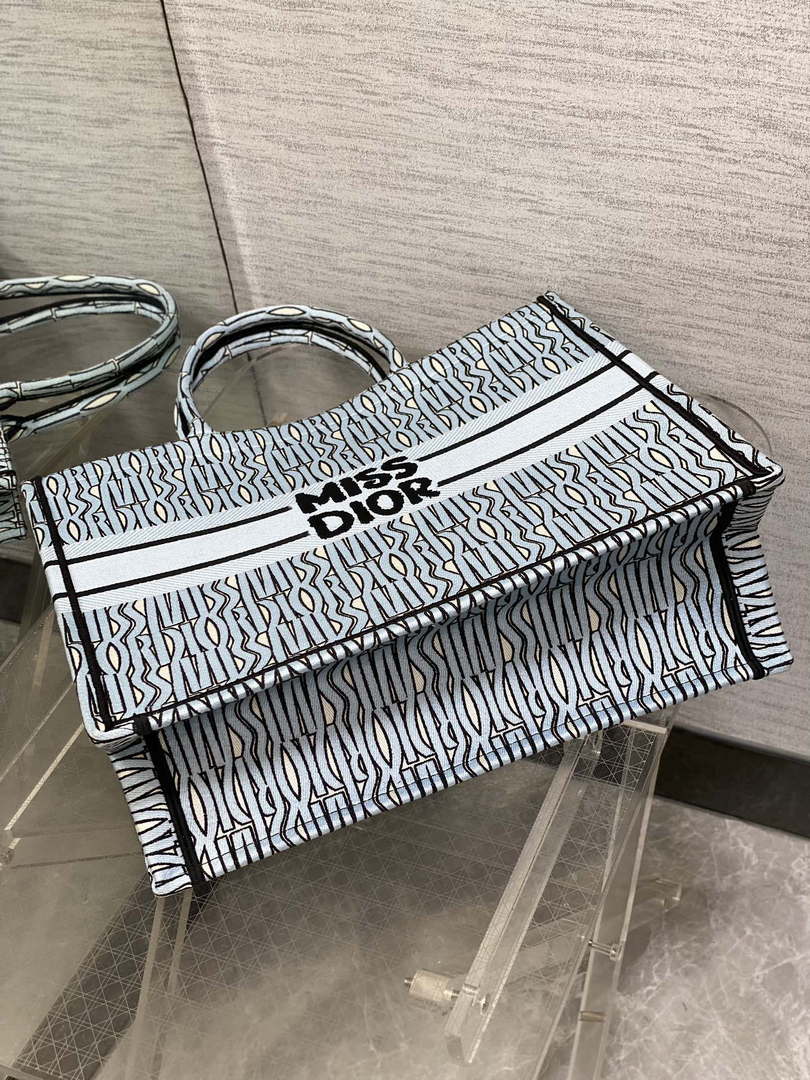 Dior M1286 Large Book Tote Pale Blue and Black Miss Dior Allover M1118