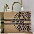 Dior M1286 Large Book Tote Beige jute fabric with Union motif embroidery - Default Title - View 1