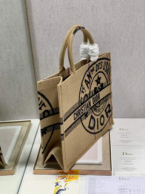 Dior M1286 Large Book Tote Beige jute fabric with Union motif embroidery - Default Title - View 4