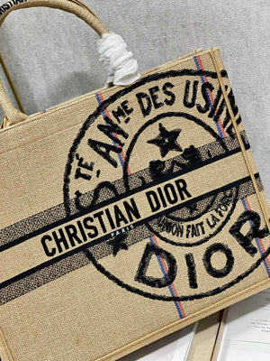 Dior M1286 Large Book Tote Beige jute fabric with Union motif embroidery - Default Title - View 7
