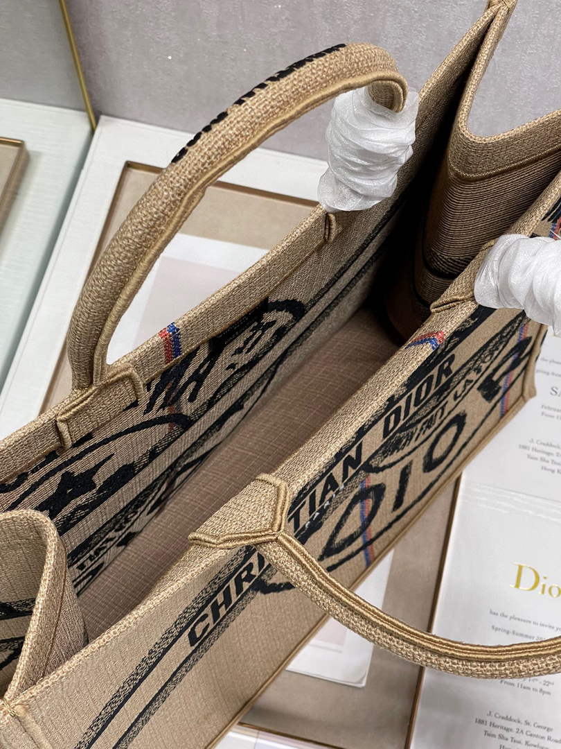 Dior M1286 Large Book Tote Beige jute fabric with Union motif embroidery - Default Title - View 8