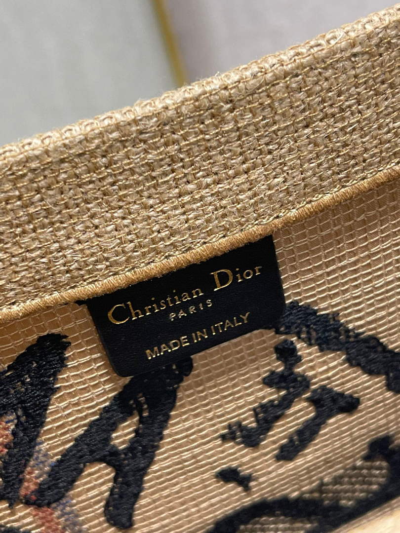 Dior M1286 Large Book Tote Beige jute fabric with Union motif embroidery - Default Title - View 9